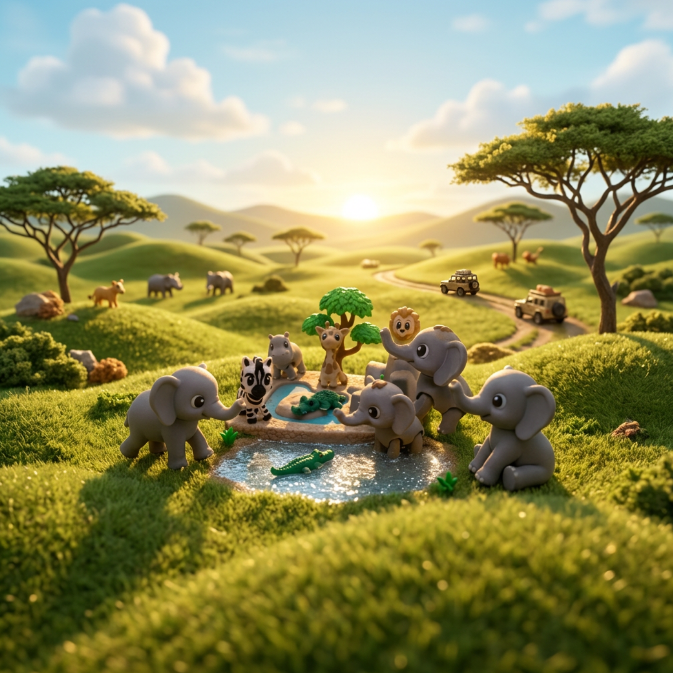 Safari Adventure miniature animal world at golden hour